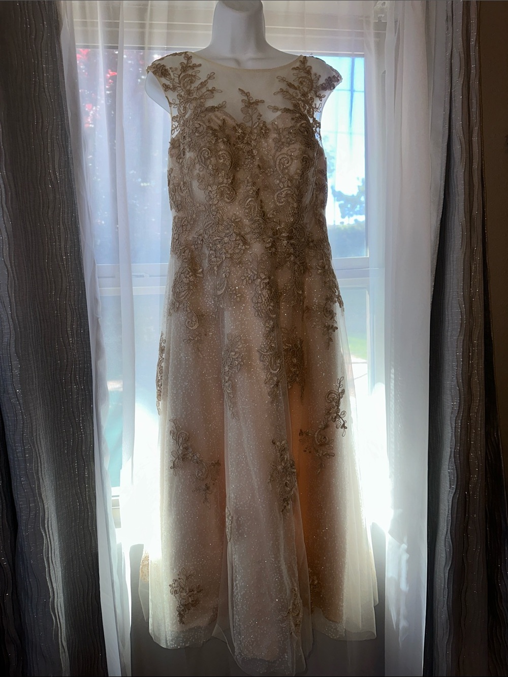 Azazie Ivory and Gold Lace Appliqué Mother of the Bride